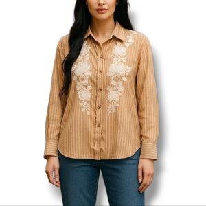 Karyn Seo Women's Yellow Floral Embroidered Button Up Shirt Size Small